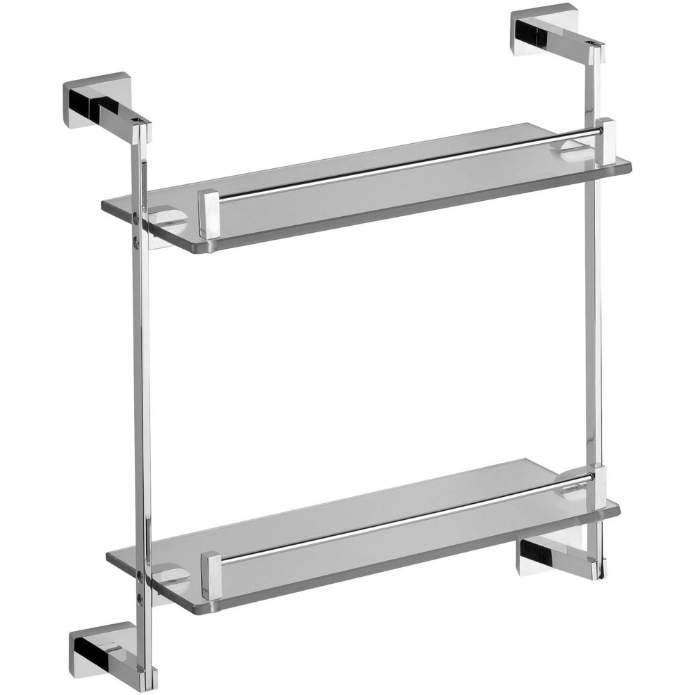 NY Wall Mounting Double Glass Storage Shelf Towel Rack Organizer Brass