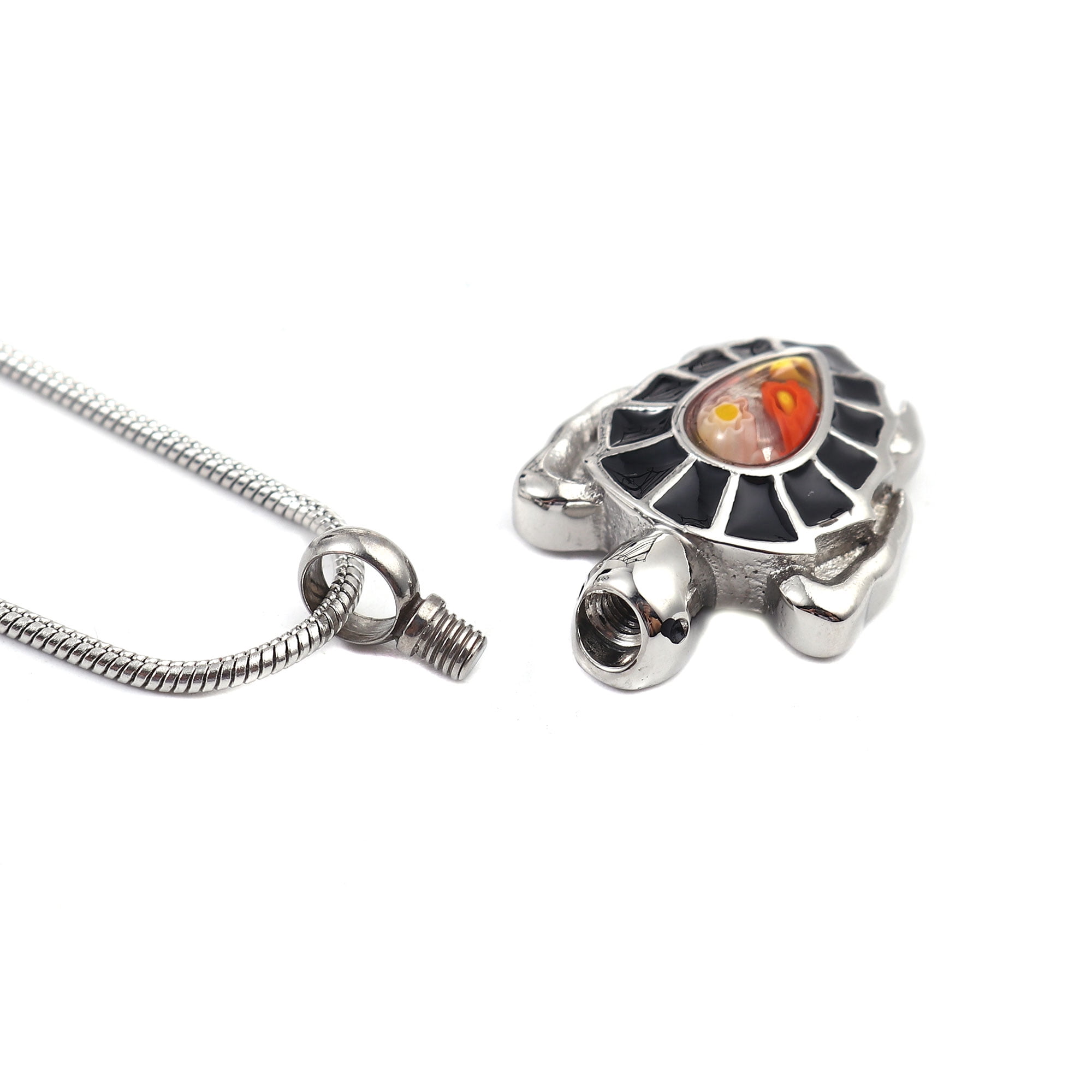 Anavia Silver Tortoise Turtle Cremation Urn Jewelry Stainless Steel Memorial Ashes Holder Container Pendant Loved One Keepsake Necklace with Beautiful Velvet Jewelry Box and Fill Kit