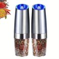 thumbnail image 1 of 1/2pcs Gravity Electric Pepper And Salt Grinder Set, Adjustable Coarseness, Battery Powered With LED Light, One Hand Automatic Operation, Stainless Steel Black 7.8inch/2inch, 1 of 5