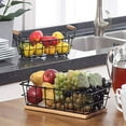 thumbnail image 3 of SunnyPoint 2-Tier Rectangle Countertop Fruit, Bread Wire Basket (Black, Metal + Wood base), 3 of 5