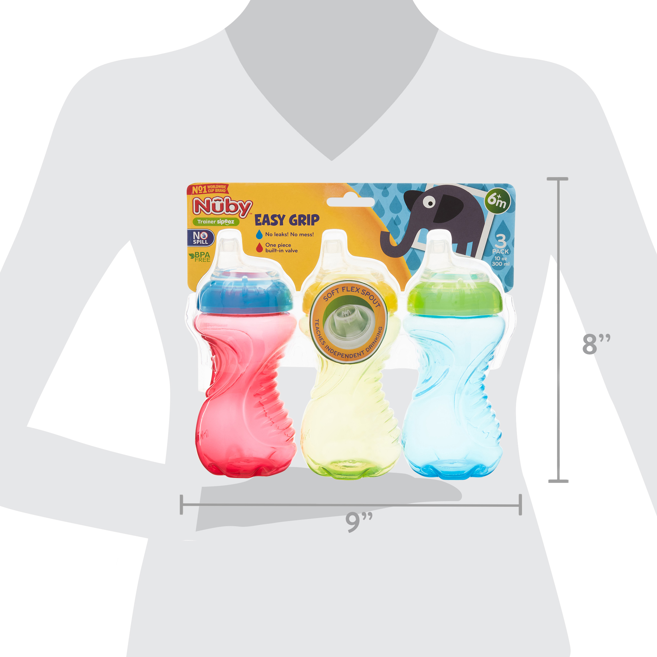 Nuby No-Spill Easy Grip Soft Spout Sippy Cup 10oz, 3-Pack photo 7