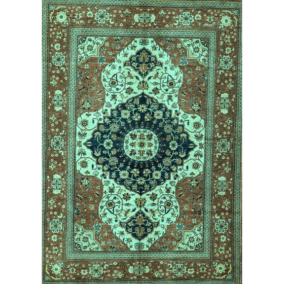 Ahgly Company Machine Washable Indoor Rectangle Persian Turquoise Blue Traditional Area Rugs, 5' x 7'