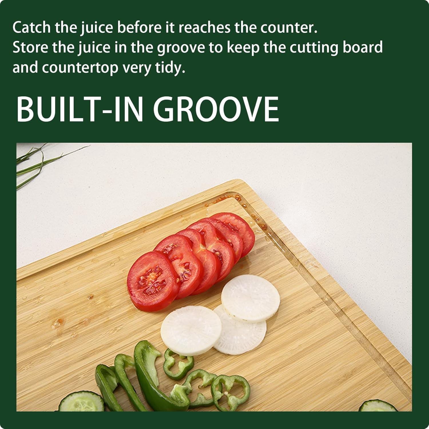 2Pcs 24 in Extra Large Bamboo Cutting Board with Juice Groove, Heavy Duty Wood Chopping Board and Stovetop Cover with Handles, 100% Organic Natural Bamboo for Kitchen