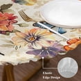thumbnail image 4 of Flowers Butterfly Round Fitted Table Cover Leaf Floral Retro Waterproof Table Cloth with Elastic Edge Wipeable Tablecloth for Picnic Camping Party Fits 36"-44" Diameter, 4 of 8