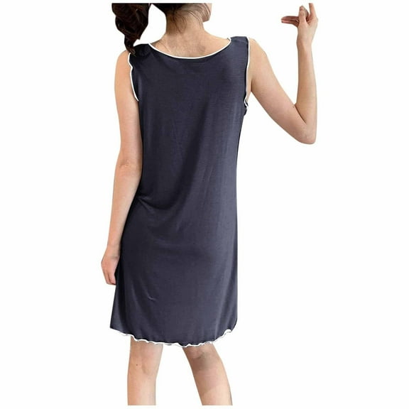 Tnhcen Plus Size Women's V-Neck Nightgown Sleeveless Long Sleepshirt with Cooling Fabric & Relaxed Fit Pajamas M-2XL