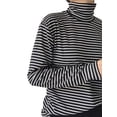 thumbnail image 3 of Babula Women Casual Stripe High Collar Long Sleeve Tee Tops, 3 of 5
