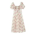 thumbnail image 1 of Maxi Robe pour les Femmes Robe Boho Robe Cottagecore Printemps Été Robe Wrap Floral Casual Vintage Robe à Col Carré, 1 of 5