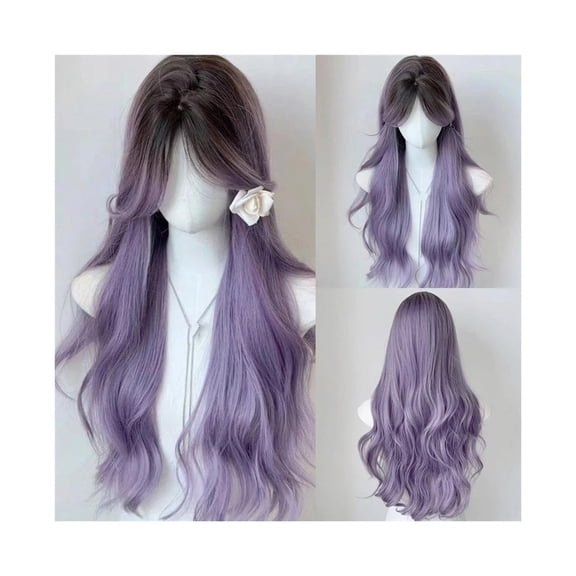 Long Wavy Ombre Purple Synthetic Wig Middle Part Fluffy Heat Resistant for Daily Party