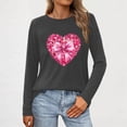 thumbnail image 1 of TaTaai Casual Comfy Women's Valentine Heart Print Long-Sleeve Blouse, Valentine's Day Daily Party Top, Round-Neck Multi-Season Tee Gift, 1 of 5