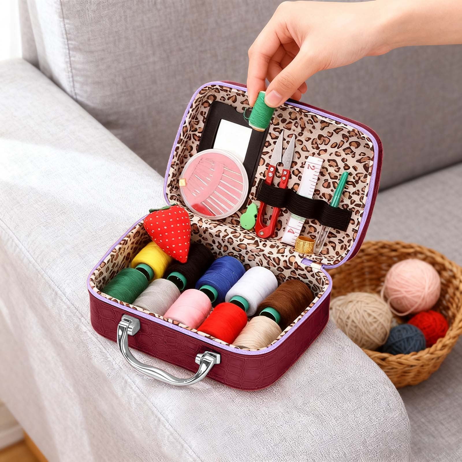 Eqslft Portable Sewing Kit in Leather Case, Sewing Kit,Knitting Complete DIY Needlework For Handmade Crafting Projects,Beginners and Professionals