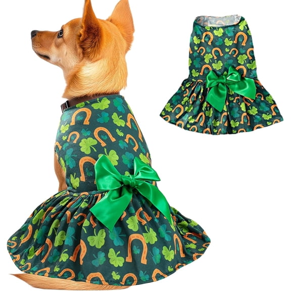 Dog Outfit, Puppy Dog Clothes Green Dog Skirt Shamrock Dog Dress Spring Summer Pet Doggie Apparel for Dogs Cats Gifts, M