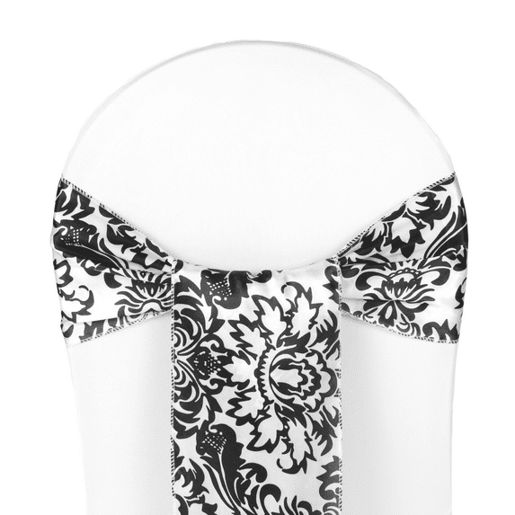 Satin Chair Sash Tie Standard Chair Bows 10Pcs Damask(Black and White) for Wedding, Party, Baby or Bridal Shower Decoration