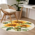 thumbnail image 5 of Summer Sunflower Round Area&nbsp;Rug 4ft Watercolor Yellow Flower Linen Texture Non-Slip&nbsp;Washable Circle Rugs Soft Felt Indoor Floor Mat for Bedroom Kitchen Living Room Bathroom, 5 of 9