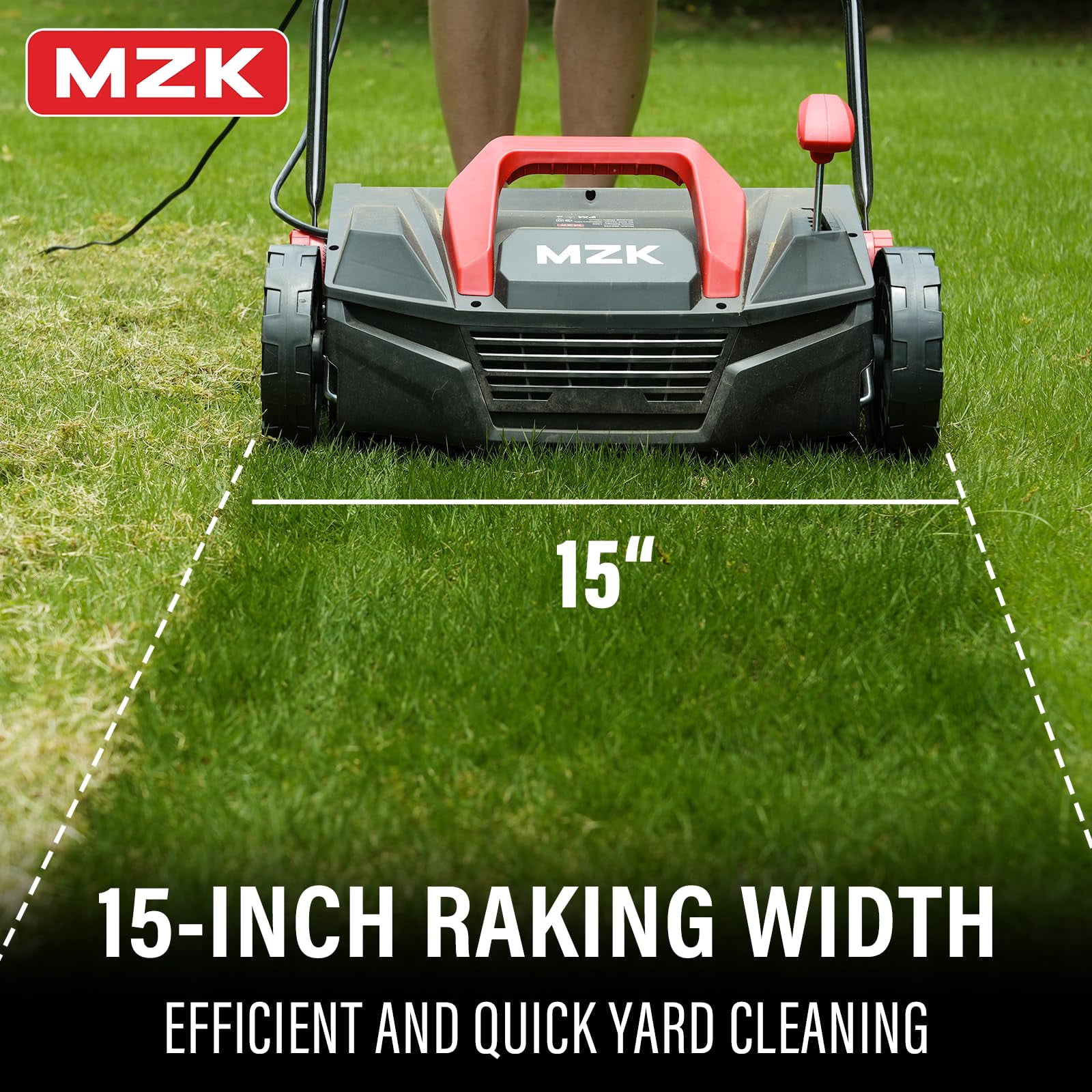 MZK 15-inch 13-Amp 2-in-1 Electric Dethatcher and Scarifier w/Removeable 5-Position Height Adjustment,Lawn dethatcher w/12-Gallon Thatch Collection Bag,Keep Lawn Health