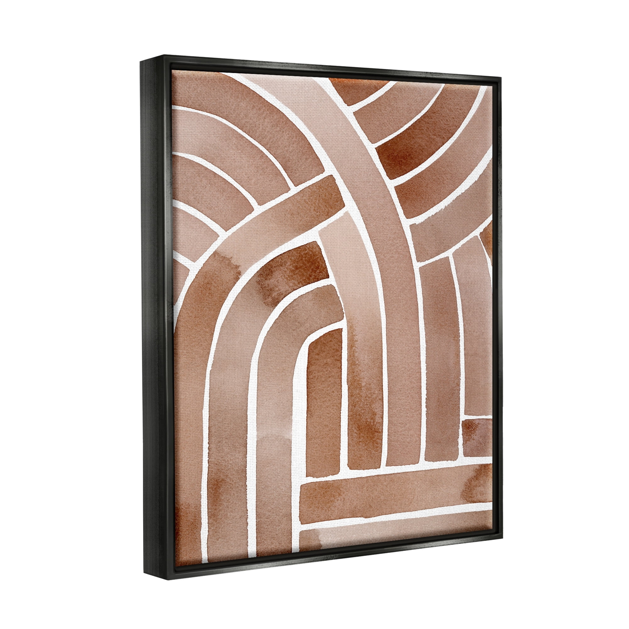 Stupell Industries Abstract Rounded Stripes Lines Brown Watercolor Design Painting Jet Black Floating Framed Canvas Print Wall Art, Design by Grace Popp