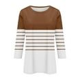 thumbnail image 3 of LYEAA Three Quarter Sleeve Tops Woman Crew Neck 3/4 Sleeve T-shirt Fashion Color Block Striped Tees Loose Soft Comfortable Blouse Dressy Casual Breathable Trendy Clothing Brown S, 3 of 4
