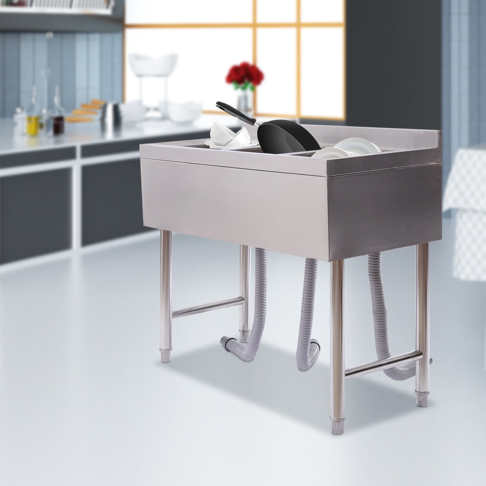 YIYIBYUS Kitchen Sink 3 Compartment Stainless Steel Sink Commercial