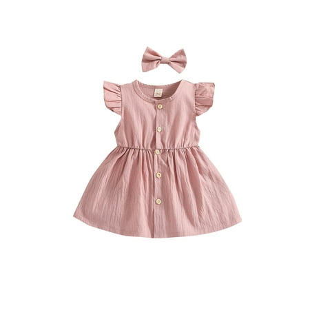 

aturustex Toddler Baby Girl Summer Cotton Linen Dresses Solid Color Ruffle Sleeveless Casual Beach Party Dresses ( 6 Months-4 Years)