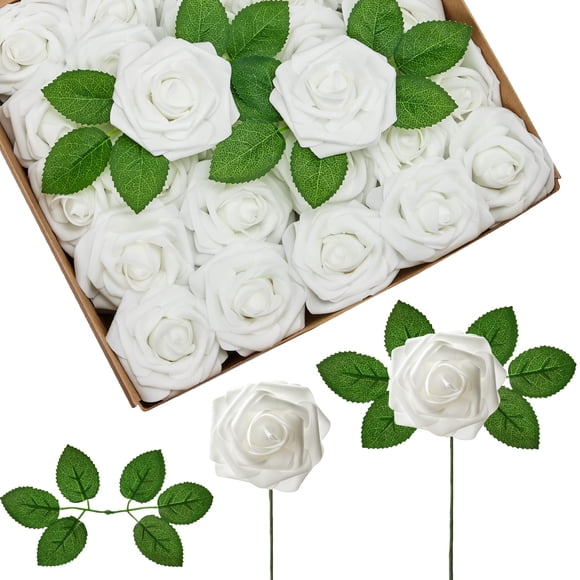 Flores artificiales InnoGear 100 unidades de rosas de espuma blancas de 8 cm