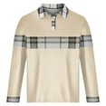 thumbnail image 4 of Zylanna Men's Long Sleeve Polo Shirts, Slim Fit Turndown Collar Spring Fall Color Block Casual Pullover Tops for Man Beige, 4 of 6