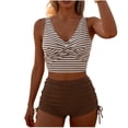 thumbnail image 5 of Sakmal Bikini Btahing Suits for Women Extra Lift Tummy Control Swimwear Holiday Striped Brown Swimsuits for Women M, 5 of 5