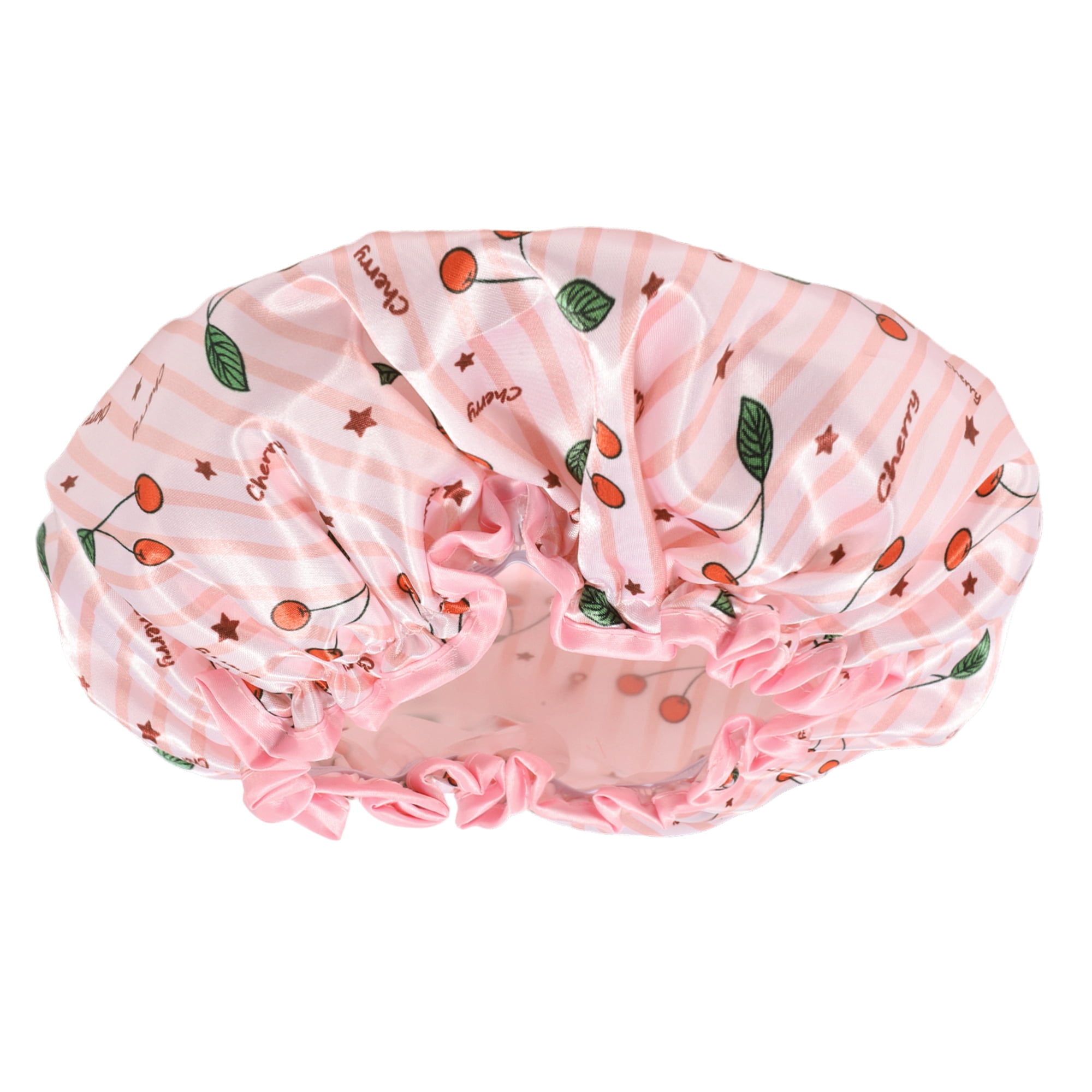Unique Bargains Women Double Layer Small Cherry Shower Cap for Bathroom Pink