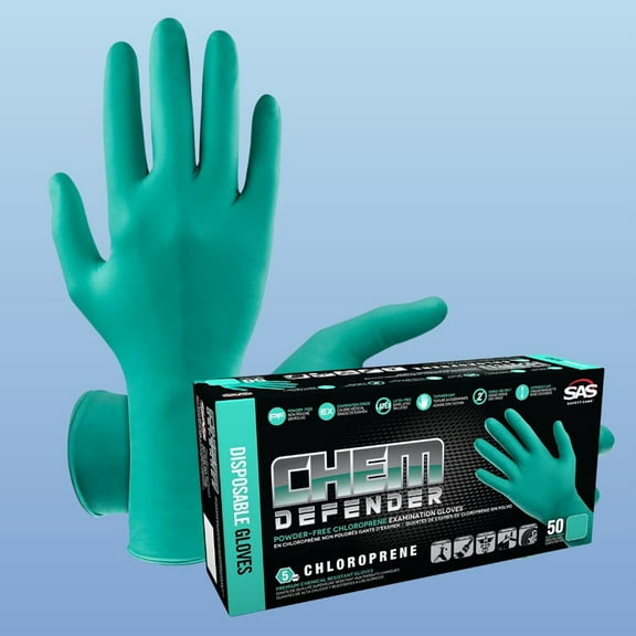 ChemDefender Powder-Free Exam Grade Chloroprene Disposable Gloves - 10 Boxes / 50 Gloves Ea.| 500 Gloves Total |5 Mil - Small, Chemical Resistance, Textured Fingertips, Extended 12" Cuff, 66591