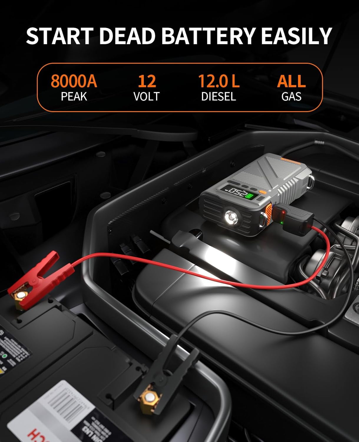 Geeneu  Car Jump Starter with Air Compressor, 8000A Jump Box Combo 150PSI Tire Inflator, 12V Vehicle Jump starter Power Pack for All Gas/12L Diesel