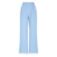 thumbnail image 5 of Linen Pants for Women with Pockets Ankle Length Summer Beach Casual Trousers Hollow-out Deisgn Lightweight Pants (M, Light Blue), 5 of 6