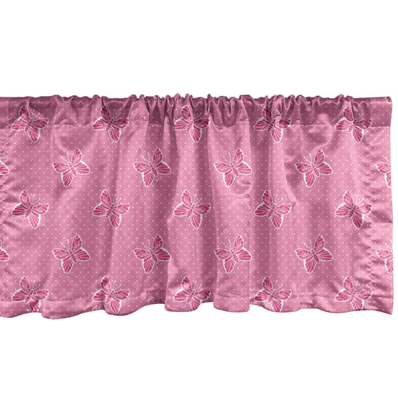 Ambesonne Pink Polka Dots Window Valance, Spots Butterflies, 54" X 12", Pale Fuchsia Pink