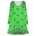 thumbnail image 3 of Green Paisley Bandana Pattern Long Sleeve Dresses For Women Vintage Elegant Party Dress Oversized V-neck Dress S-8XL, 3 of 7