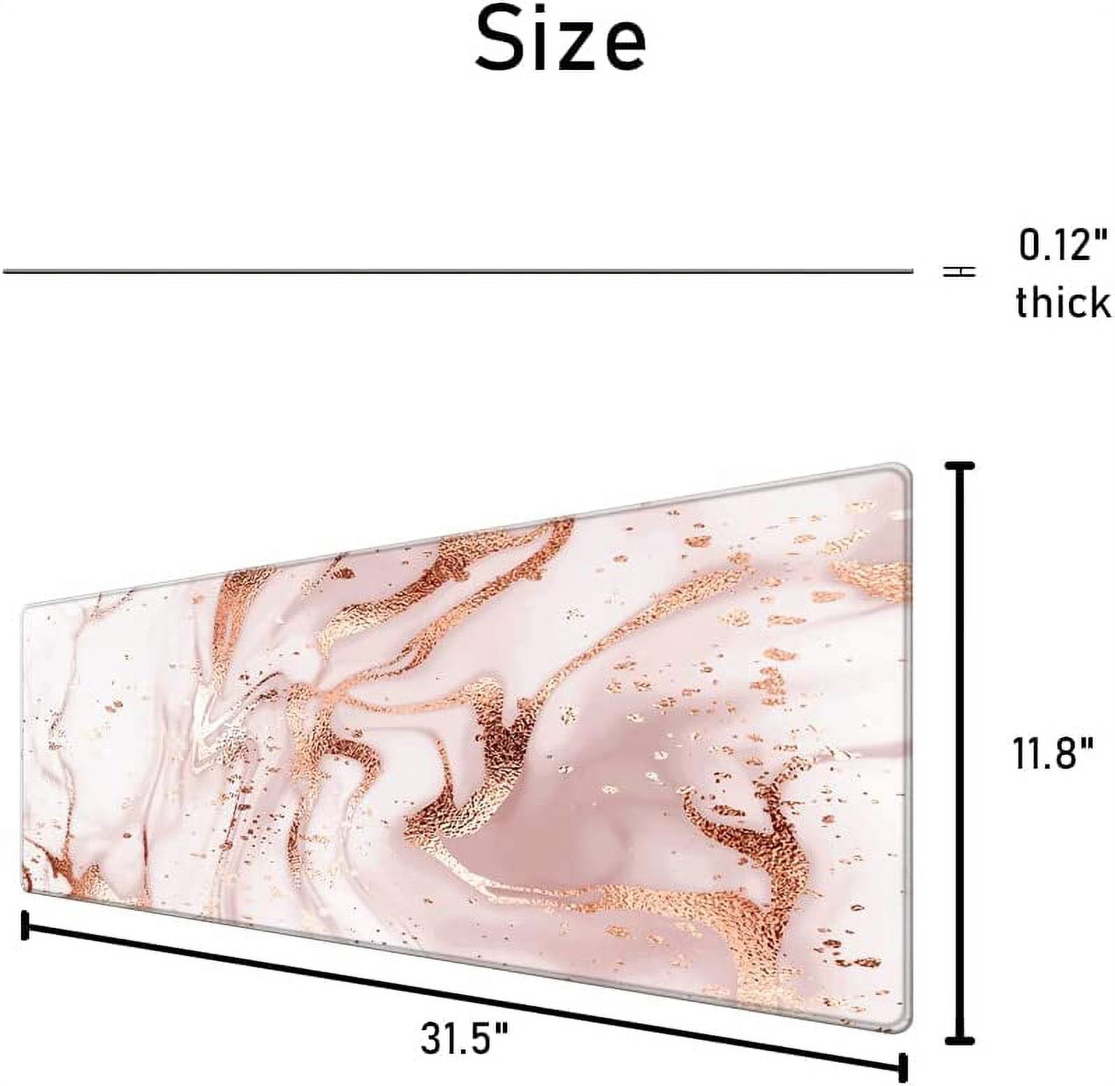 Desk Pad Protector,Mouse Pad with Non-Slip Rubber Base,Textured & Waterproof Mousepad with Stitched Edges,Large Desk mats for Computers,Office & Home,31.5 x 11.8 in,Rose Gold Marble