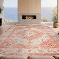 thumbnail image 2 of Design&I 8'x10' Washable Area Rug Extra Large Skid-Resistant Low Profile Pink Boho Vintage Ornate Southwestern Border Distressed Scroll for Living Room, Family, 2 of 7