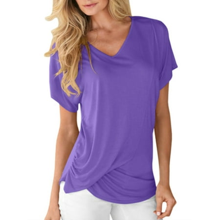 New Summer Women Fashion V Neck Short Sleeve T-shirt - Walmart.com