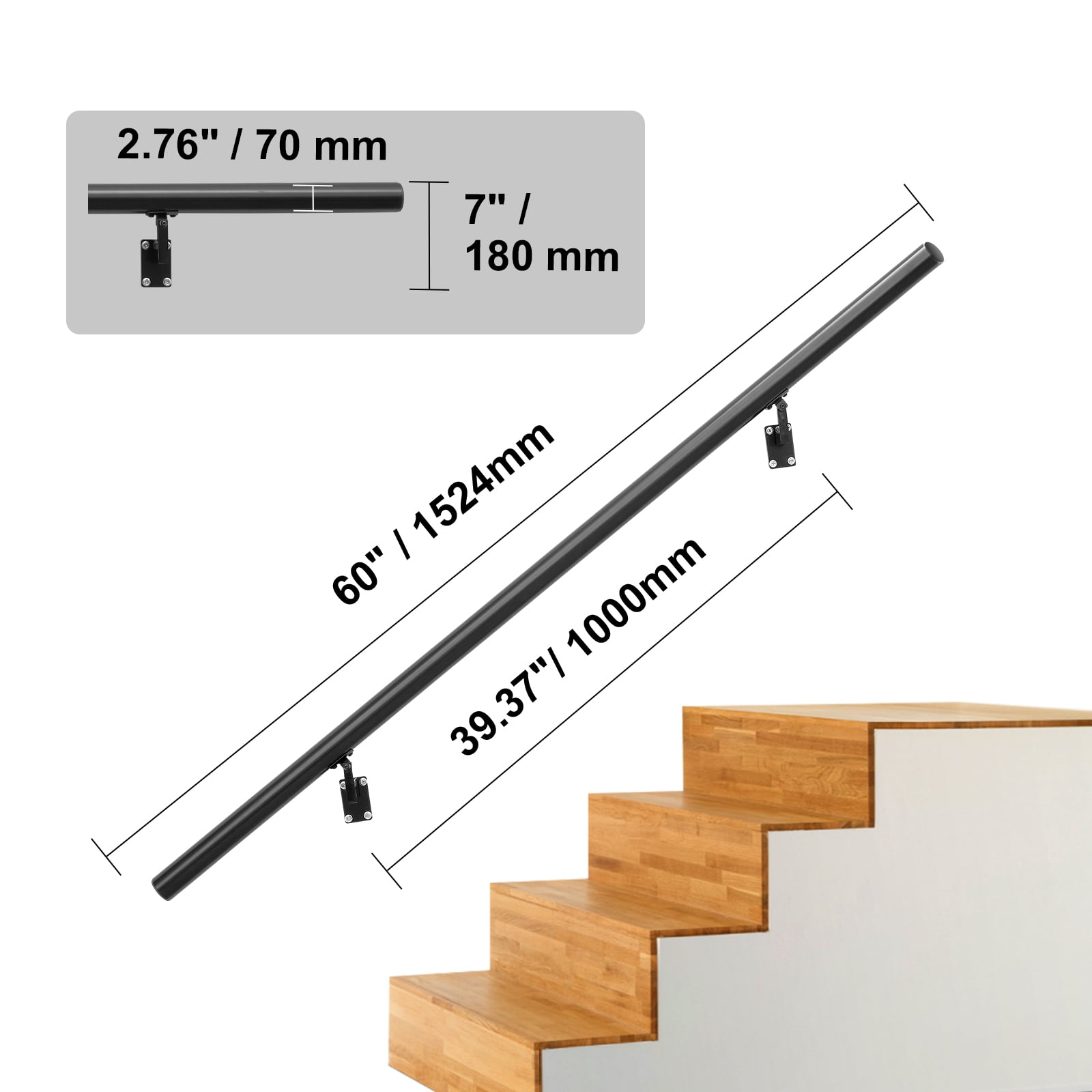VEVOR 5 ft Wall-Mount Handrail Stair Railing Aluminum Alloy w/ Installation Kit