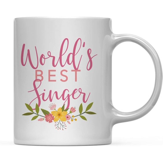 CTDream 11oz. Coffee Mug Gag Gift, World's Best Singer, Floral Flowers Design, 1-Pack, Birthday Christmas Gift Ideas for Her
