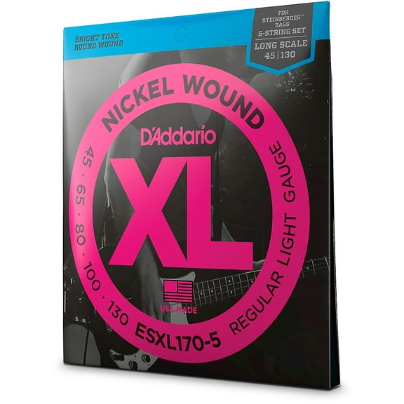 D'Addario ESXL170-5 Nickel Wound 5-String Bass Guitar Strings - Light Gauge - 45-130 - Long Scale