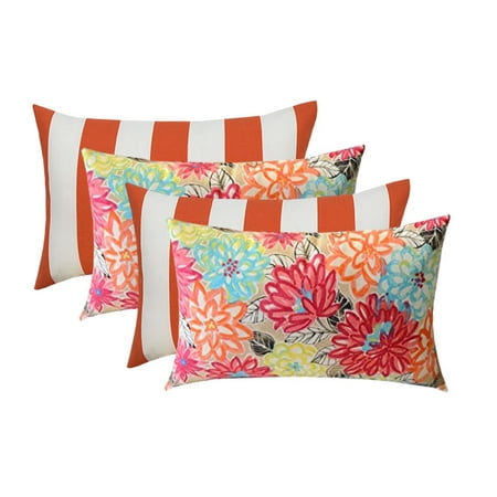 Set Of 4 Indoor Outdoor Decorative Rectangle Lumbar Throw Toss