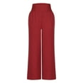 thumbnail image 3 of WIZUTIZ Womens Casual Pants Plain Casual Relaxed Fit Wide Leg Pants Elastic Stretch High Waist 7/8 Length Slacks Pants Solid with Pockets Palazzo Pants for Ladies Office Club Red, 3 of 5