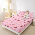 thumbnail image 3 of Manfei Red Cherry Bed Sheets For Girls,Pink Ribbon Bow King Sheets For Kids,4pcs, 3 of 6