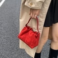 thumbnail image 4 of HUISZJ Faux Suede Shoulder Bag, Shoulder Bag with Adjustable Strap, Crossbody Bag Drawstring Top Handle Bag for Travel Winter Fall (Red), 4 of 10
