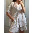 thumbnail image 2 of Michellecmm Women's Summer Pajama Set, Lapel Neck Button Down Short Sleeve Tops + Elastic Waist Shorts Heart Print 2 Piece Lounge Outfits, 2 of 7