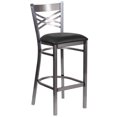 thumbnail image 1 of HERCULES Series Clear Coated ''X'' Back Metal Restaurant Barstool - Black Vinyl Seat, 1 of 9