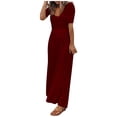 thumbnail image 2 of SMihono Pantalon en Lin Femme Mode Grande Taille Décontracté Ample Femme Été Décontracté Col Rond Manches Courtes Ample Rétro Uni Combinaison Pantalon Jambe Grand Femme, jusqu'à 65 % de Rabais!, 2 of 6