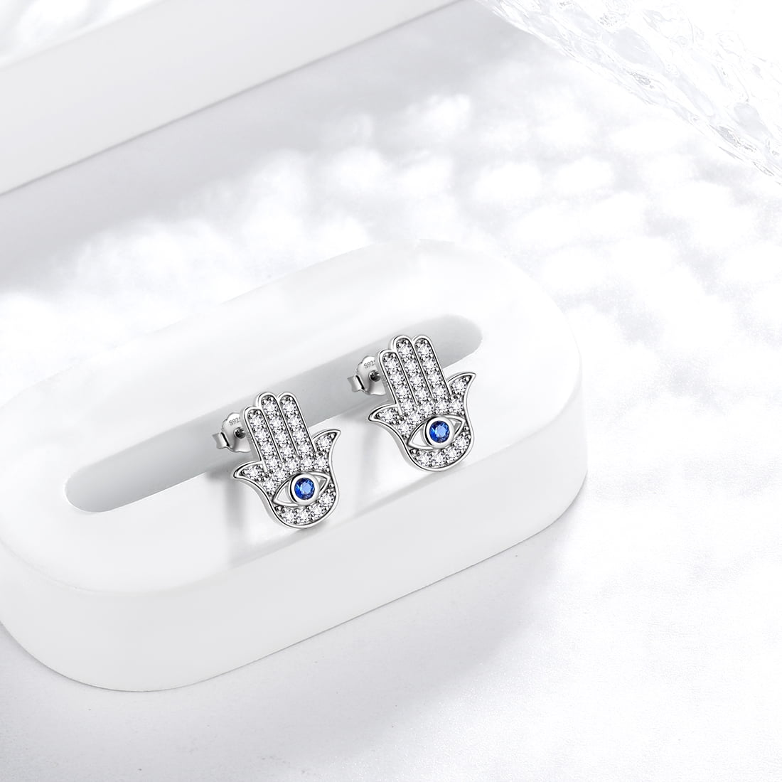 Hand of Fatima Earrings 925 Sterling Silver Hamsa Hand Stud Earrings Protection Amulet Jewelry Gifts for Women Hipunk