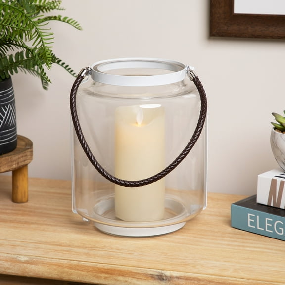 Northlight Glass Pillar Candle Lantern with Metal Frame - 17" - White