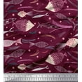 thumbnail image 1 of Soimoi Purple Crepe Silk Fabric Bubbles & Fish Ocean Print Sewing Fabric Yard 42 Inch Wide, 1 of 1