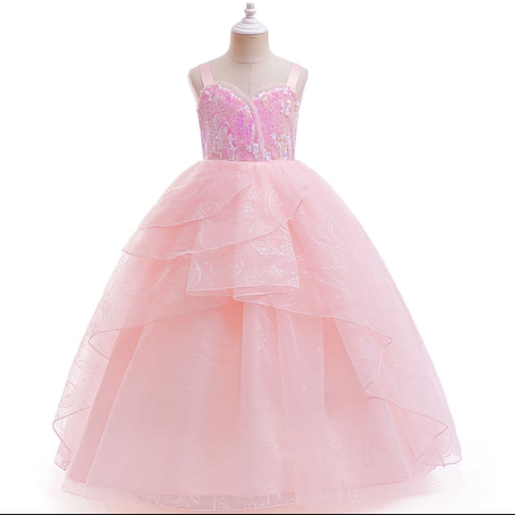 Pink Witch Costume for Girls Halloween Cosplay Dress Birthday Gown, 4-5Y