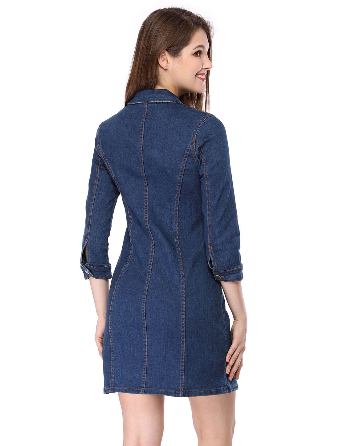 DARING DIVA 3/4 Sleeve Button Down Denim Shirt Dress S Blue