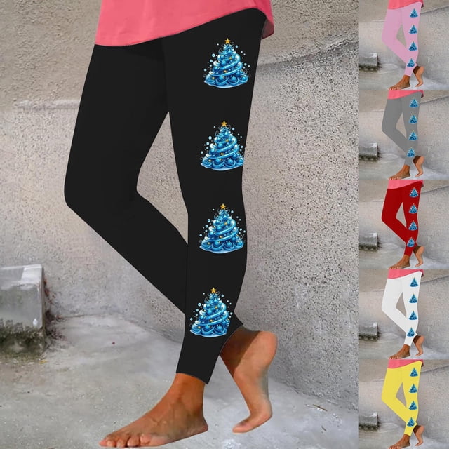 YOIAVAIOY Leggings de Noël pour Femmes Mode Xmas Pantalons de Yoga Décontractés Doux comme du Beurre Collants de Détente Rouges P